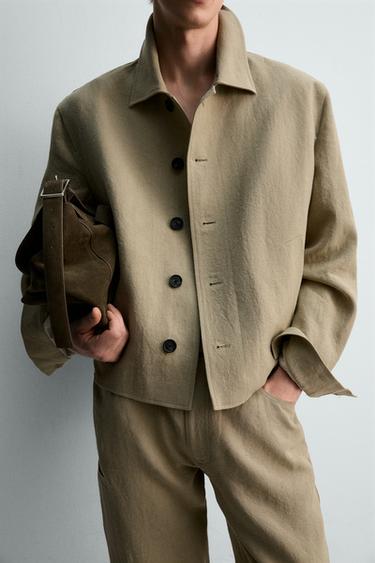 SURCHEMISE COURTE 100% LIN - Marron clair de Zara - Image 4