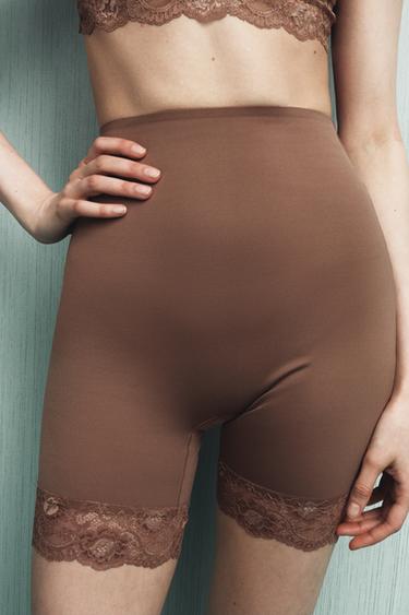 POLYAMIDE BLEND LACE SHORTS - Beige-pink by Zara