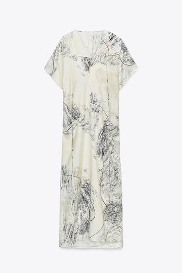 ZW COLLECTION PRINTED MIDI DRESS - Ecru / Black by Zara