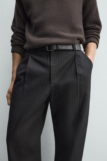 RELAXED FIT PINSTRIPE TROUSERS - Blue by Zara
