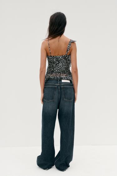 PRINTED TULLE RUFFLE TOP