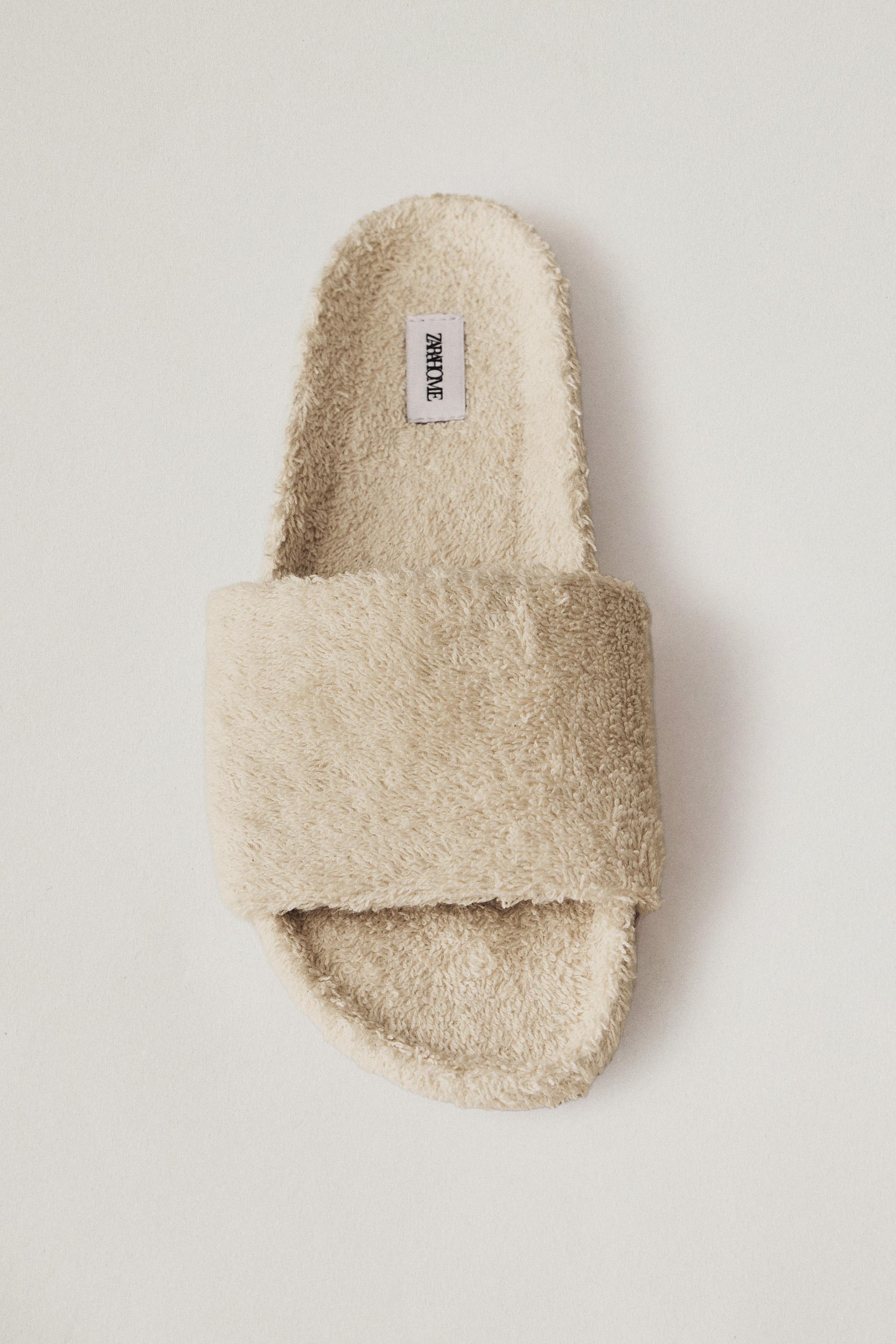 TERRY SLIDE SANDALS — Beige