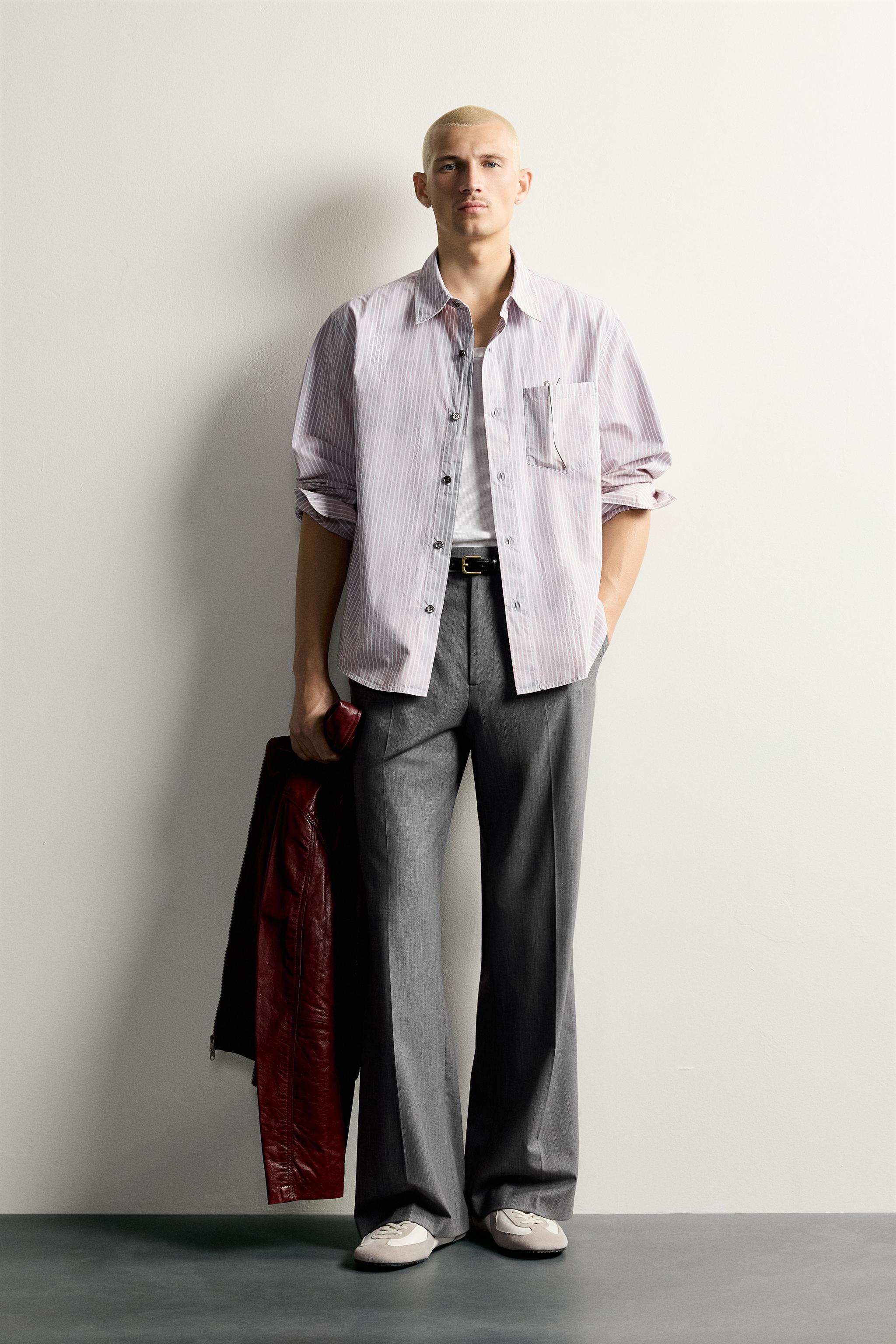 Zara ACID WASH ÇİZGİLİ RELAXED FIT GÖMLEK
