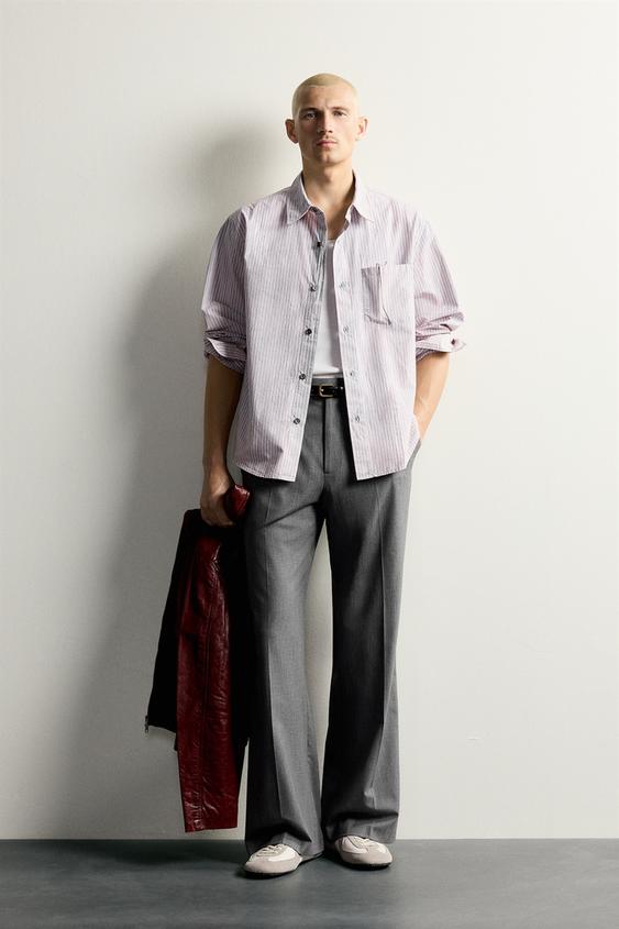 CHEMISE COUPE DÉCONTRACTÉE À RAYURES EFFET DÉLAVÉ ACIDE - mauve cassé de Zara - Image 0