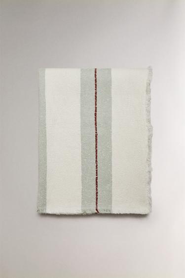 COUVERTURE COTON LIN RAYURES - Gris de Zara