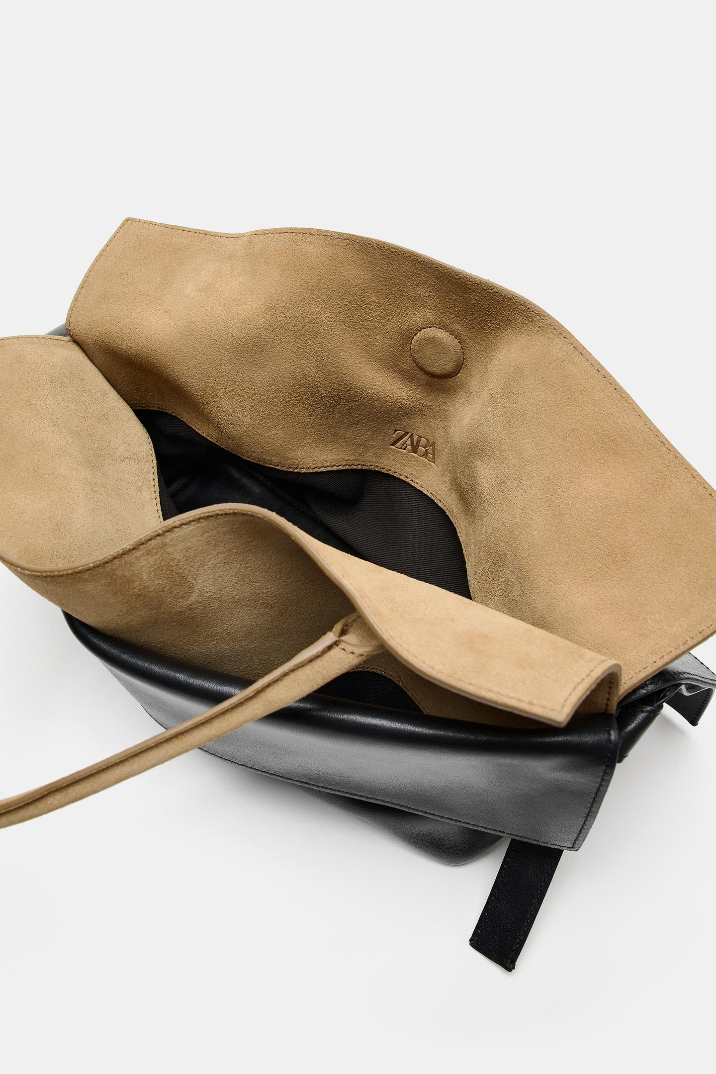 Женская сумка Zara Leather Flap, цвет: Чёрный — фото 7