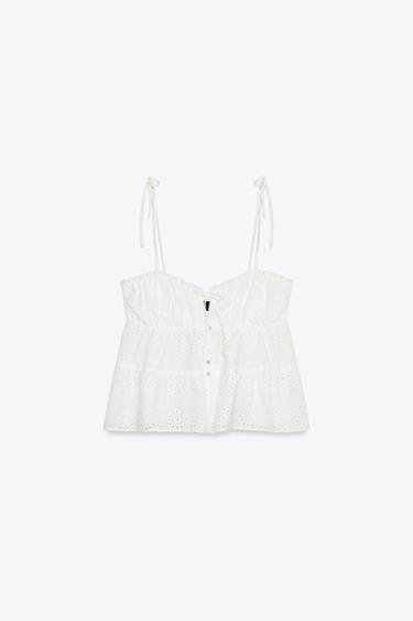 TOP WITH CUTWORK EMBROIDERY - White by Zara - Image 4