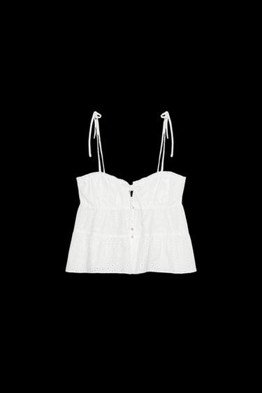 TOP WITH CUTWORK EMBROIDERY - White by Zara - Image 0