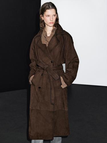 Zara Long suede leather trench coat - Brown - Image 0