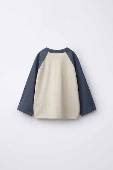 LONG SLEEVE RAGLAN T-SHIRT — Ecru / Blue 2