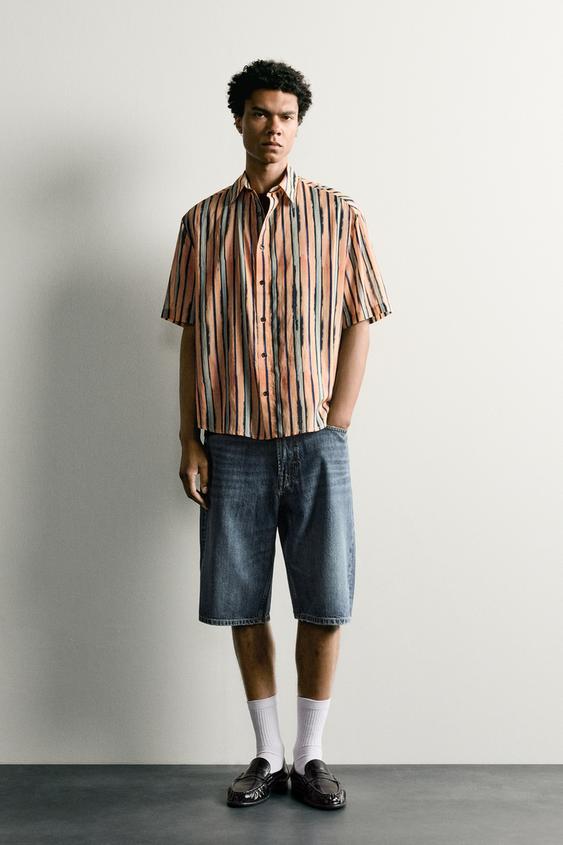 CAMISA RAYAS ALGODÓN - VISCOSA - Salmón de Zara - Imagen 0