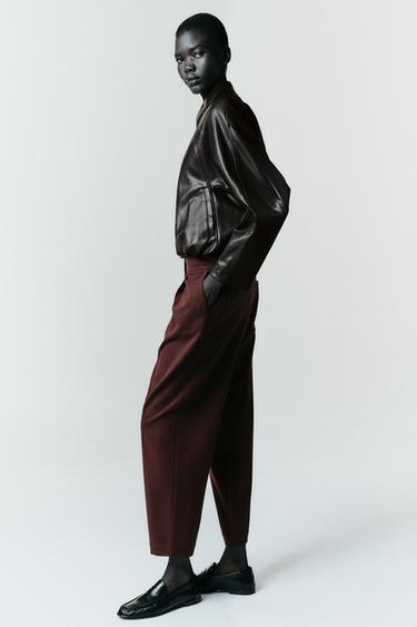 Zara PLEATED PANTS - Burgundy