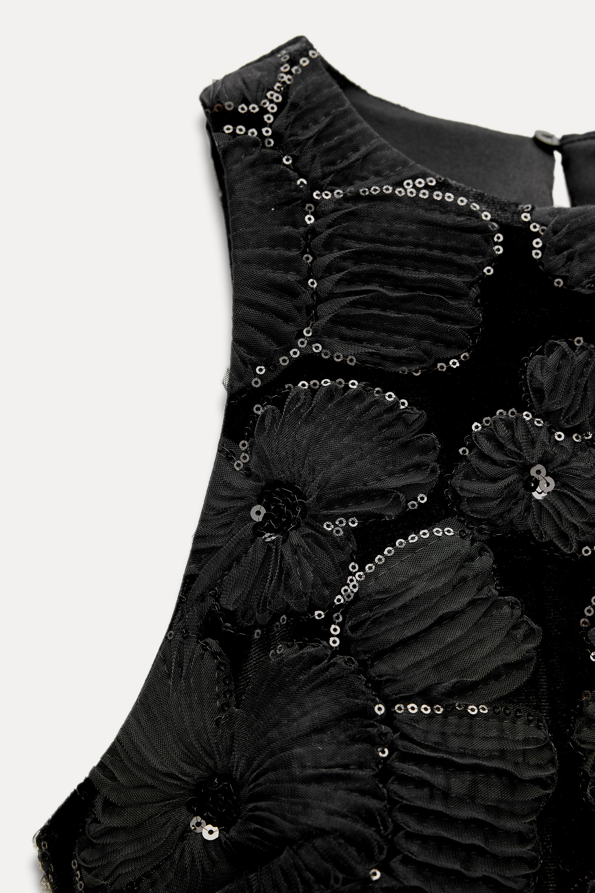 TEXTURED FLOWER SEQUIN DRESS - Black | ZARA United States