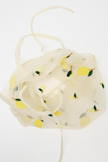 EMBROIDERED FABRIC BAG - Yellow by Zara - Image 3