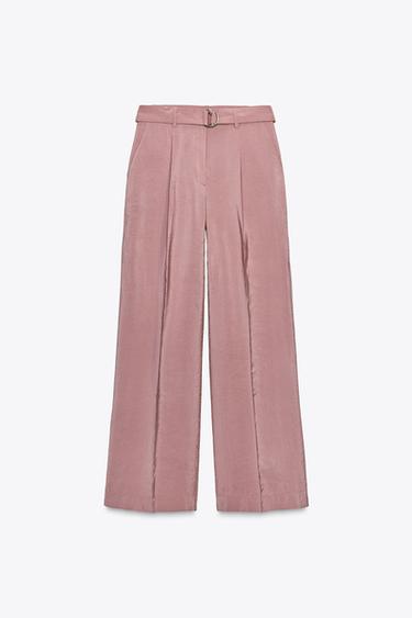 PANTALÓN FLUIDO ANCHO CINTURÓN - MARSALA de Zara