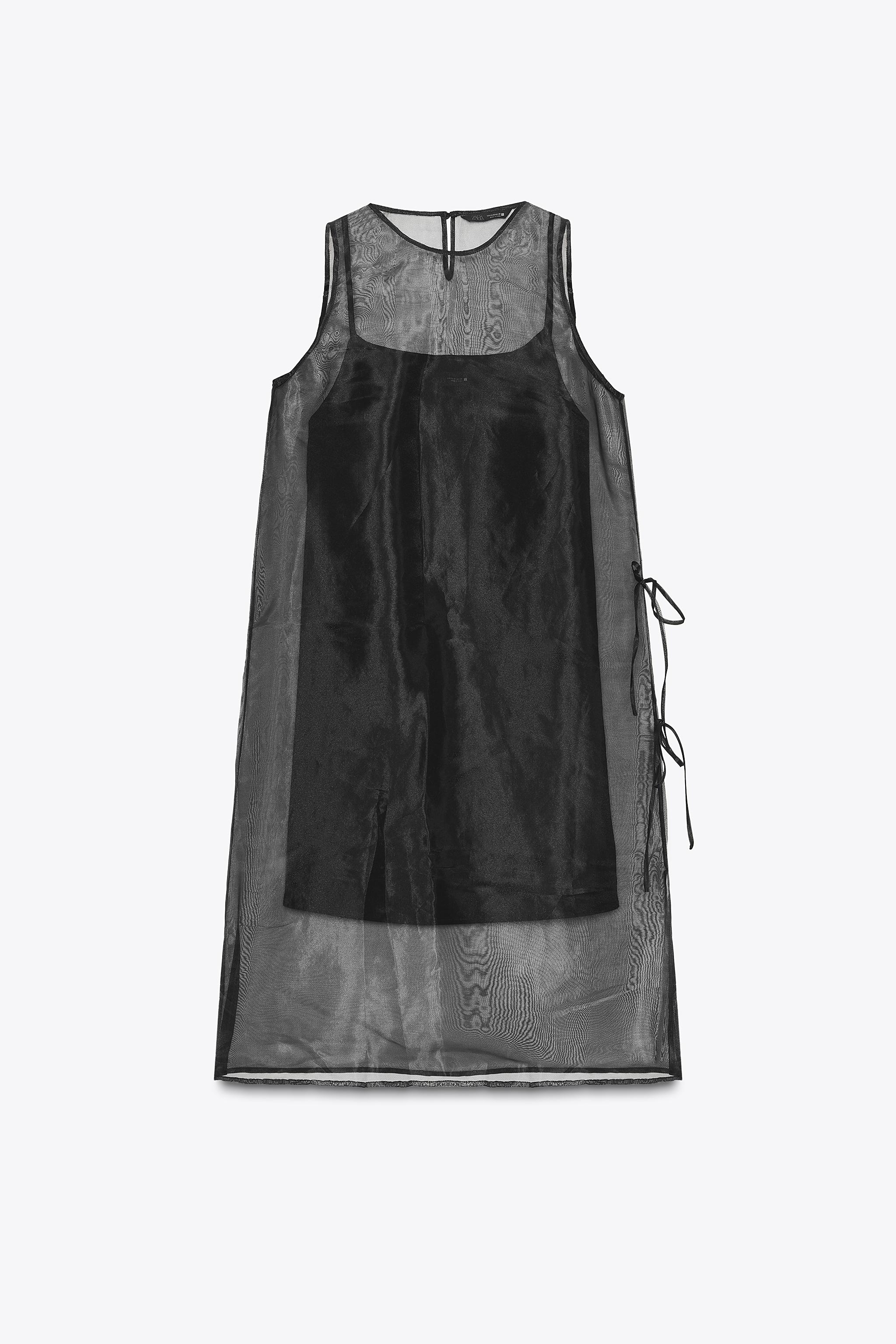 リボン付きオーガンザワンピース - ブラック | ZARA Japan / 日本