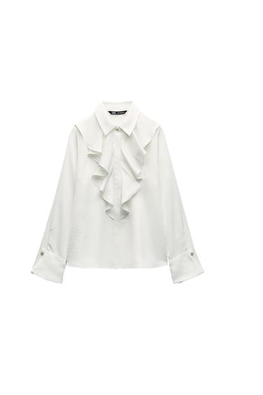 BLOUSE WITH JABOT FRILLS AND PEARL BEAD BUTTONS
