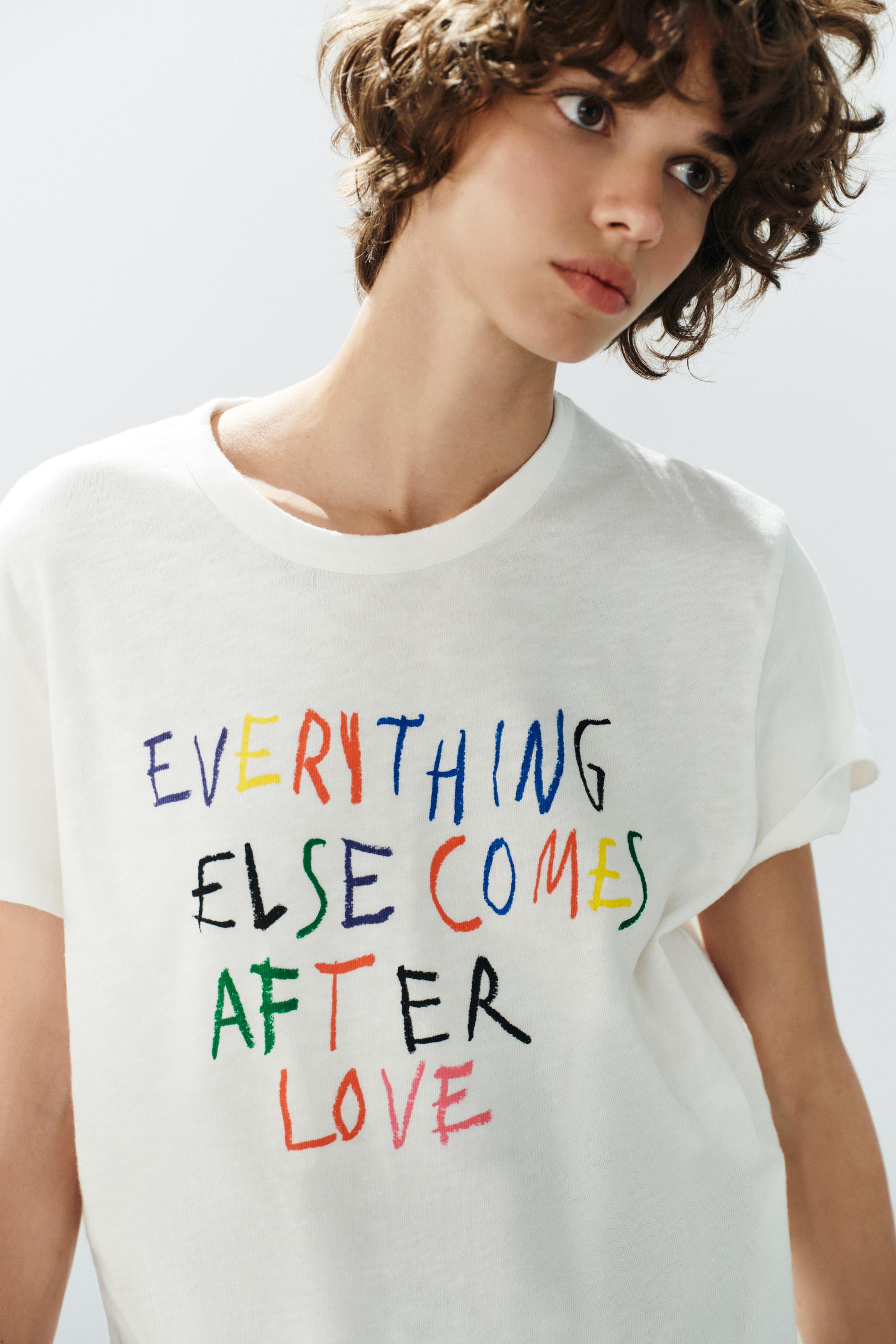 Женские футболки Zara TEXT COTTON T-SHIRT — фото 3