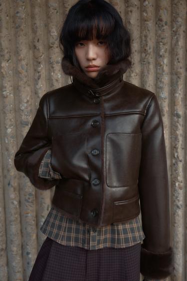 더블 페이스드 페이크 퍼 점퍼 - Zara 브라운