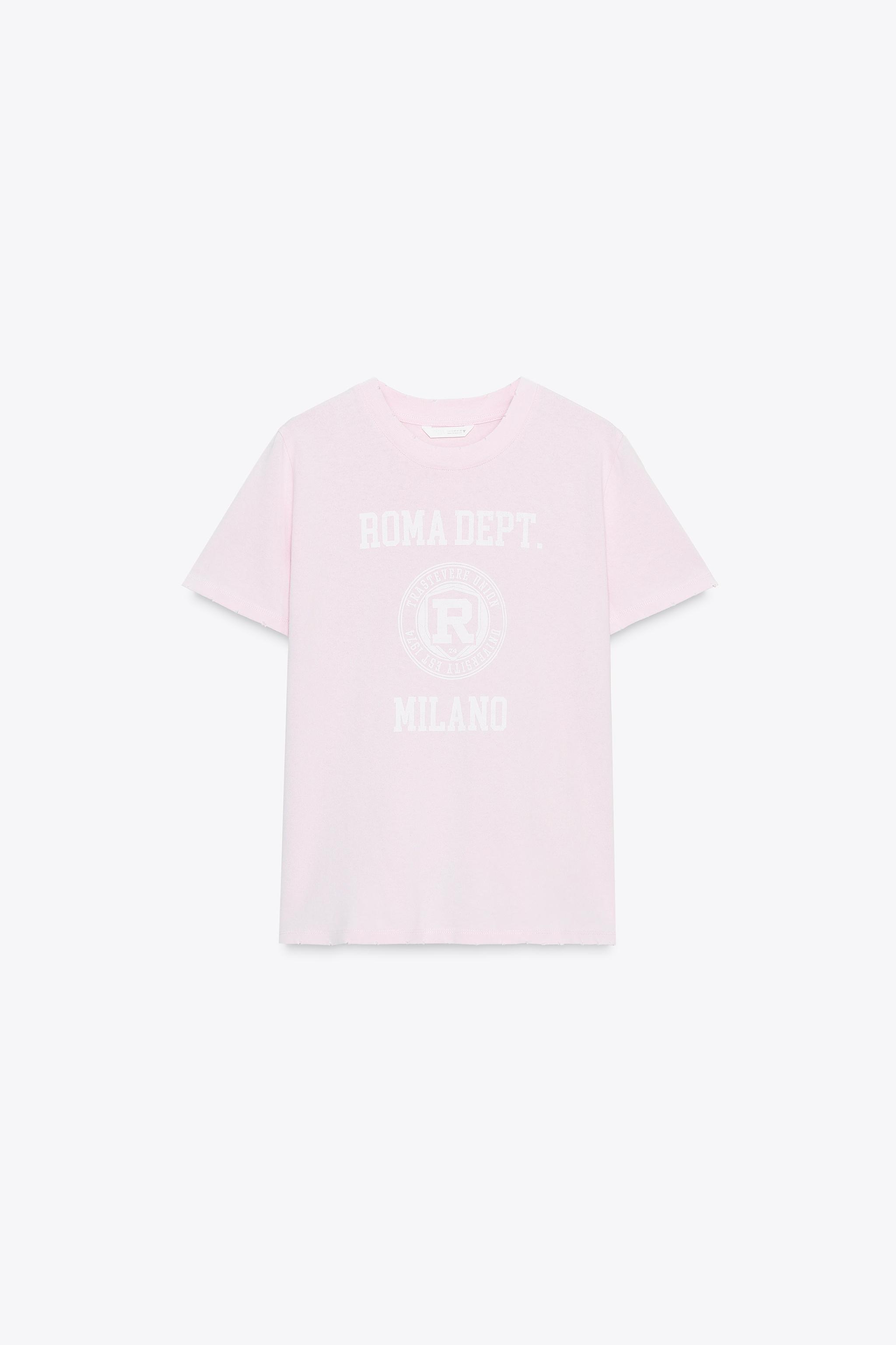 テキストTシャツ - パステルピンク | ZARA Japan / 日本