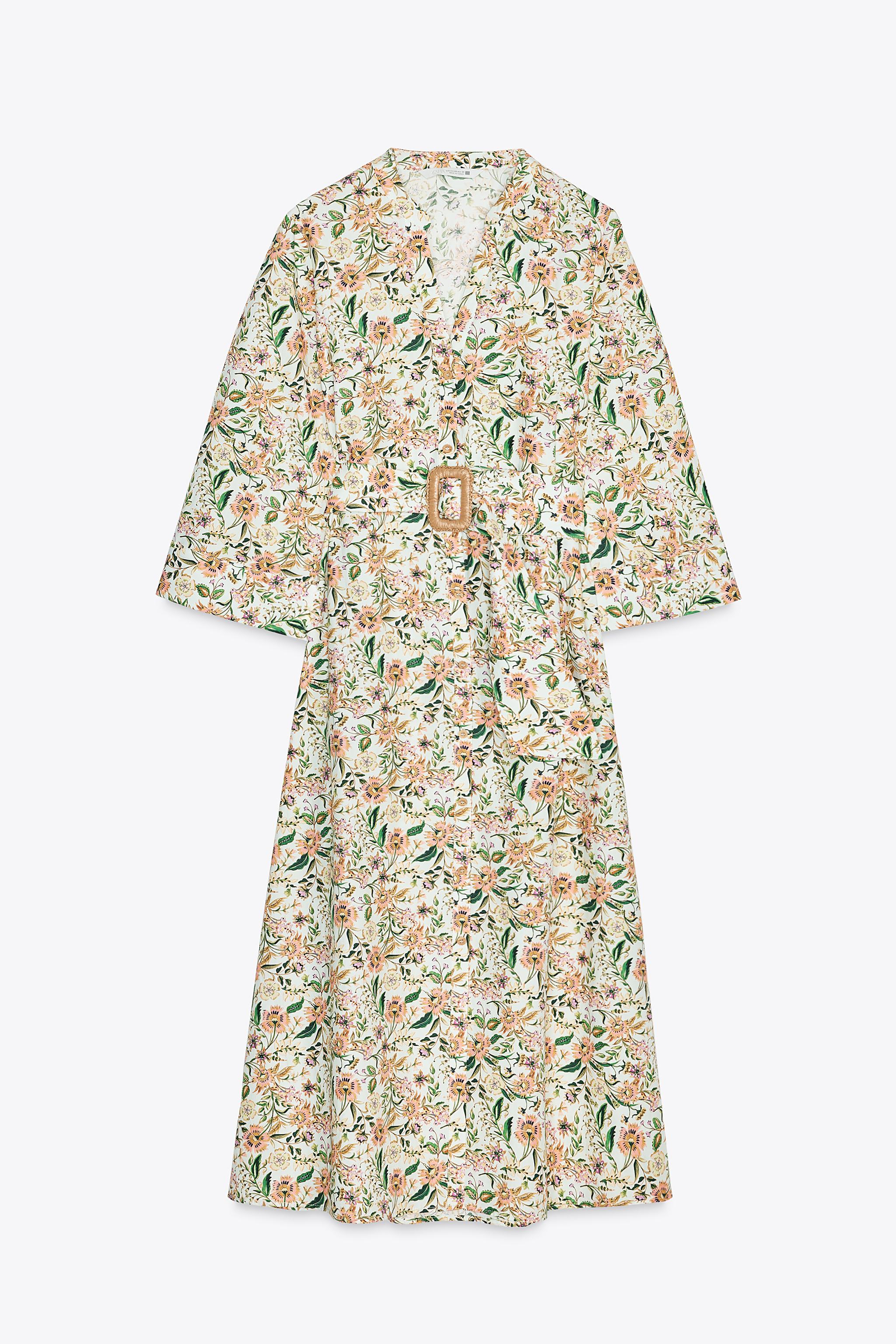 プリント ポプリンミディワンピース - マルチカラ― | ZARA Japan