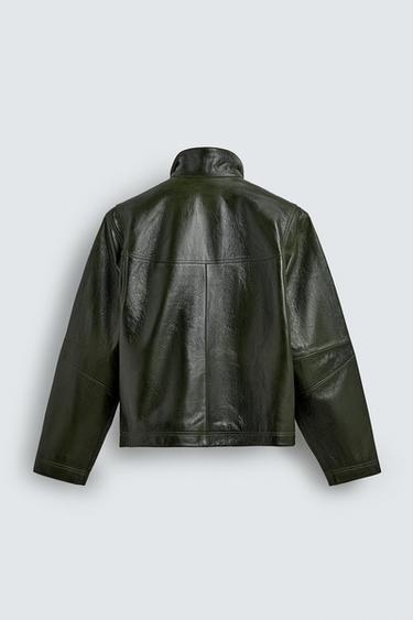 BLOUSON EN CUIR À POCHES - Vert foncé de Zara - Image 7