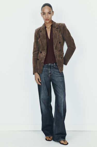 BLAZER CRUZADA 100% PIEL - Khaki de Zara