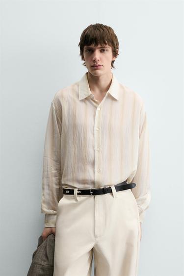 Zara FLOWY STRIPED SHIRT - Ecru