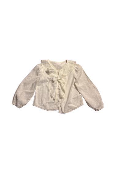 COTTON BLOUSE WITH FRONT FRILLS AND EMBROIDERED