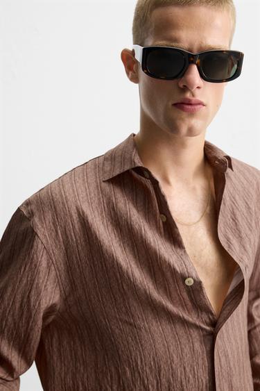 CHEMISE FLUIDE À RAYURES - Rose foncé de Zara - Image 4