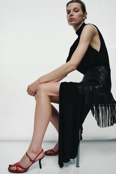 LIMITED EDITION LEATHER STRAPPY SANDALS - Red by Zara