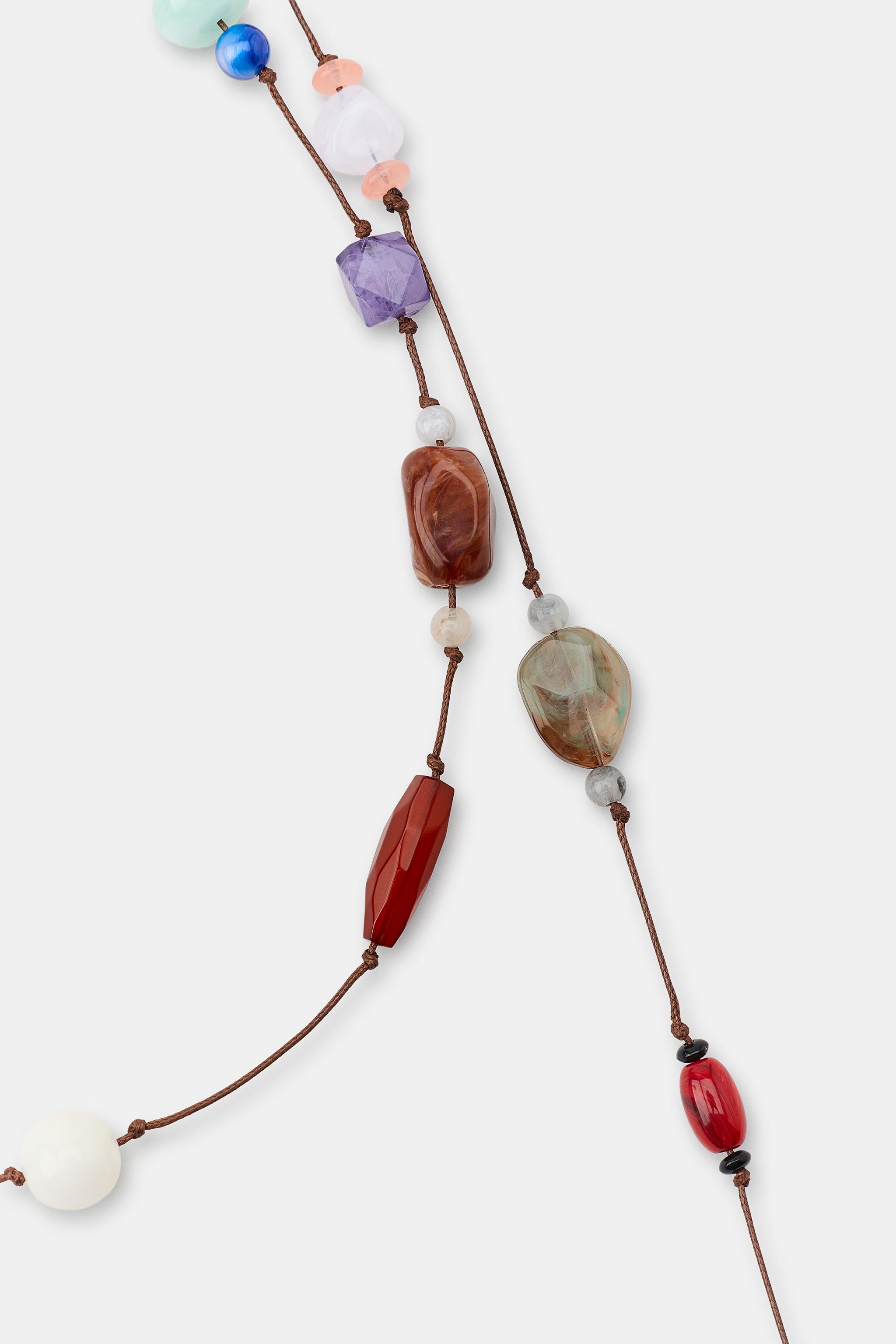 BEADED STONE CORD BELT — Multicolored