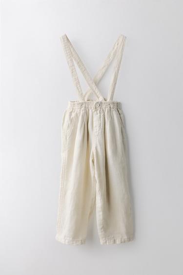 6-10 AÑOS/ PANTALÓN 100% LINO TIRANTES EXTRAIBLES LIMITED EDITION - Gris perla de Zara - Imagen 0