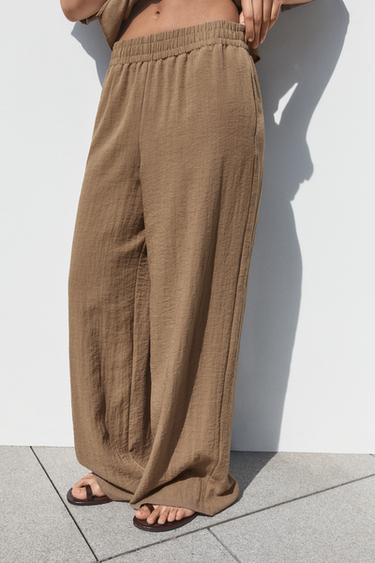 PANTALON RUSTIQUE WIDE LEG - Marron de Zara