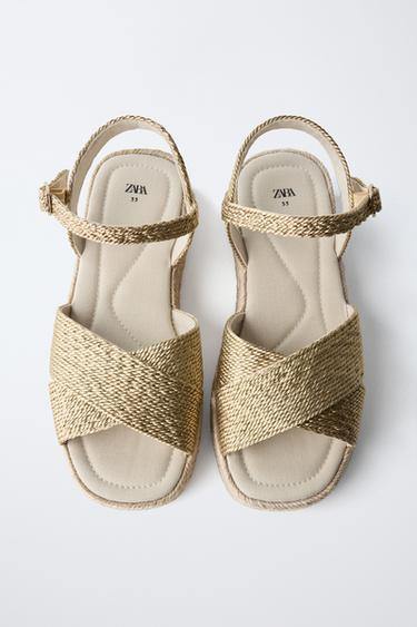 Zara WOVEN JUTE SANDALS - Gold