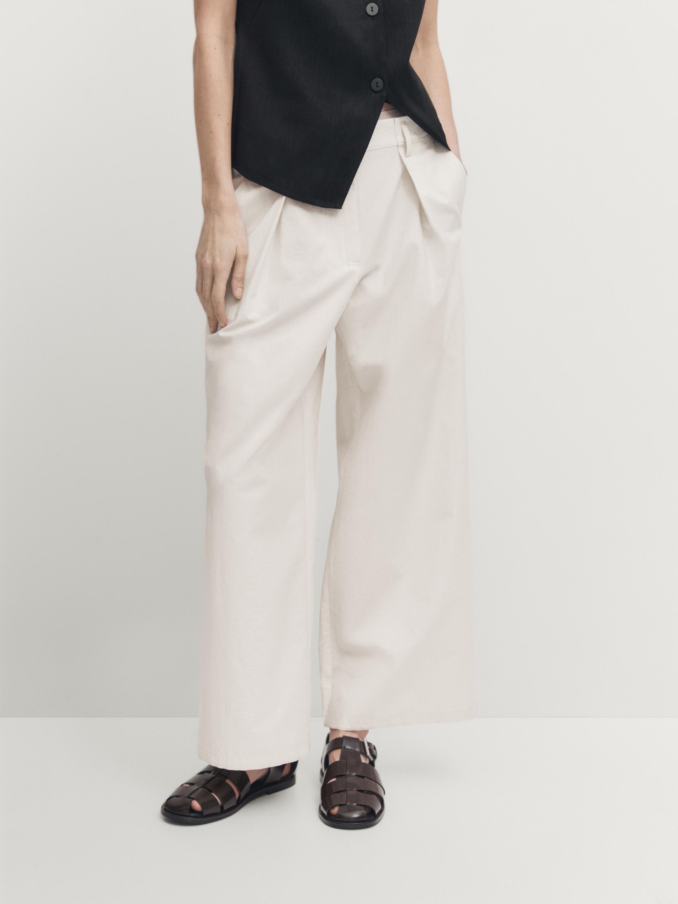 Wide-leg co-ord trousers with elasticated waistband - Light khaki