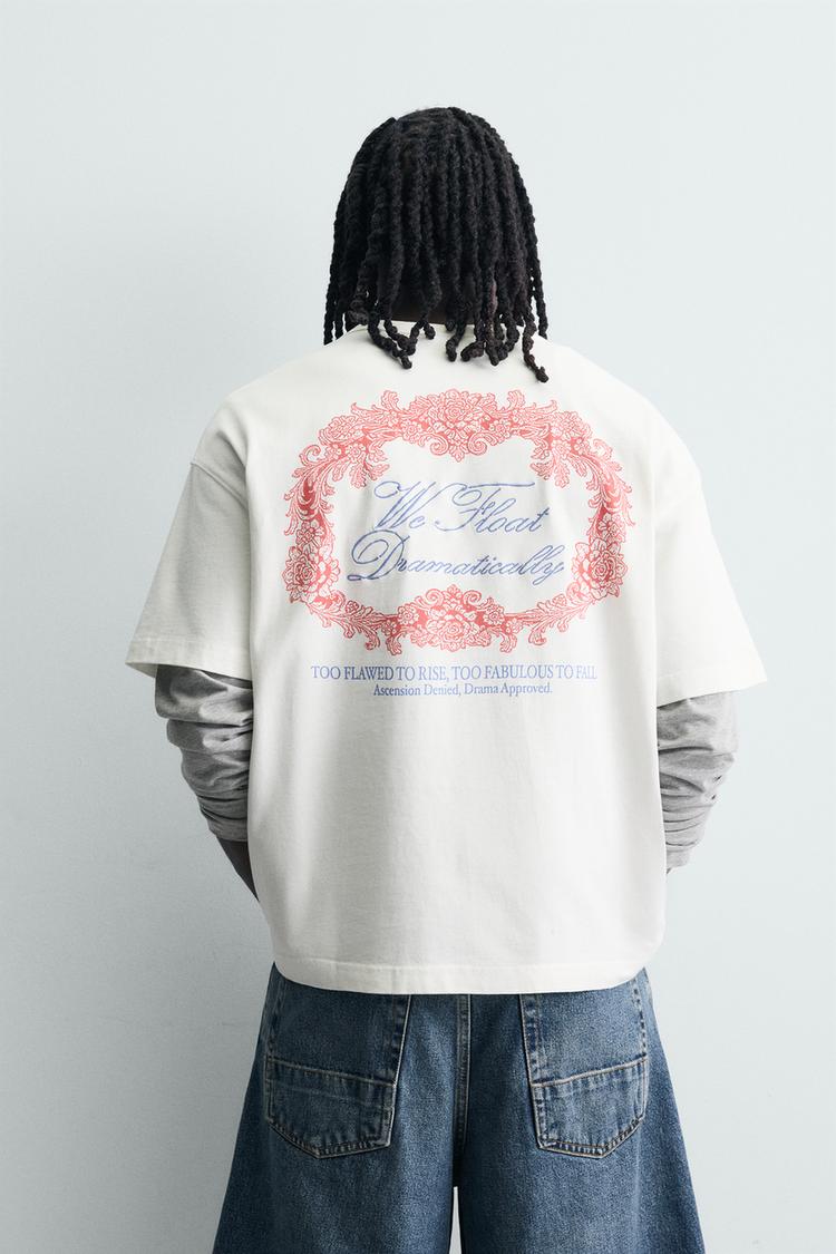 ZARA CONTRAST EMBROIDERED PRINT T-SHIRT