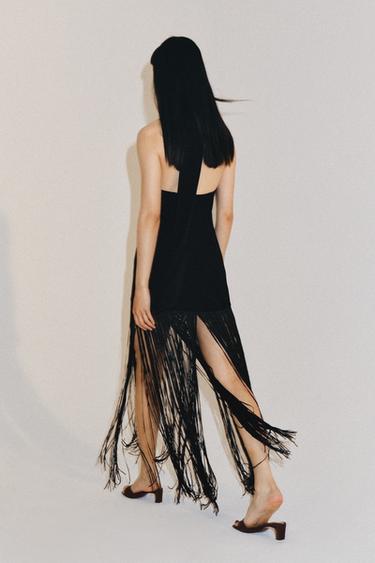 ROBE HALTER FRANGES ZW COLLECTION - Noir de Zara