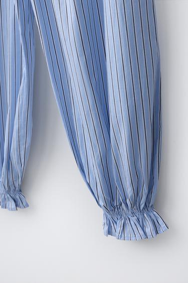 PANTALON BOUFFANT À RAYURES - Bleu de Zara - Image 3