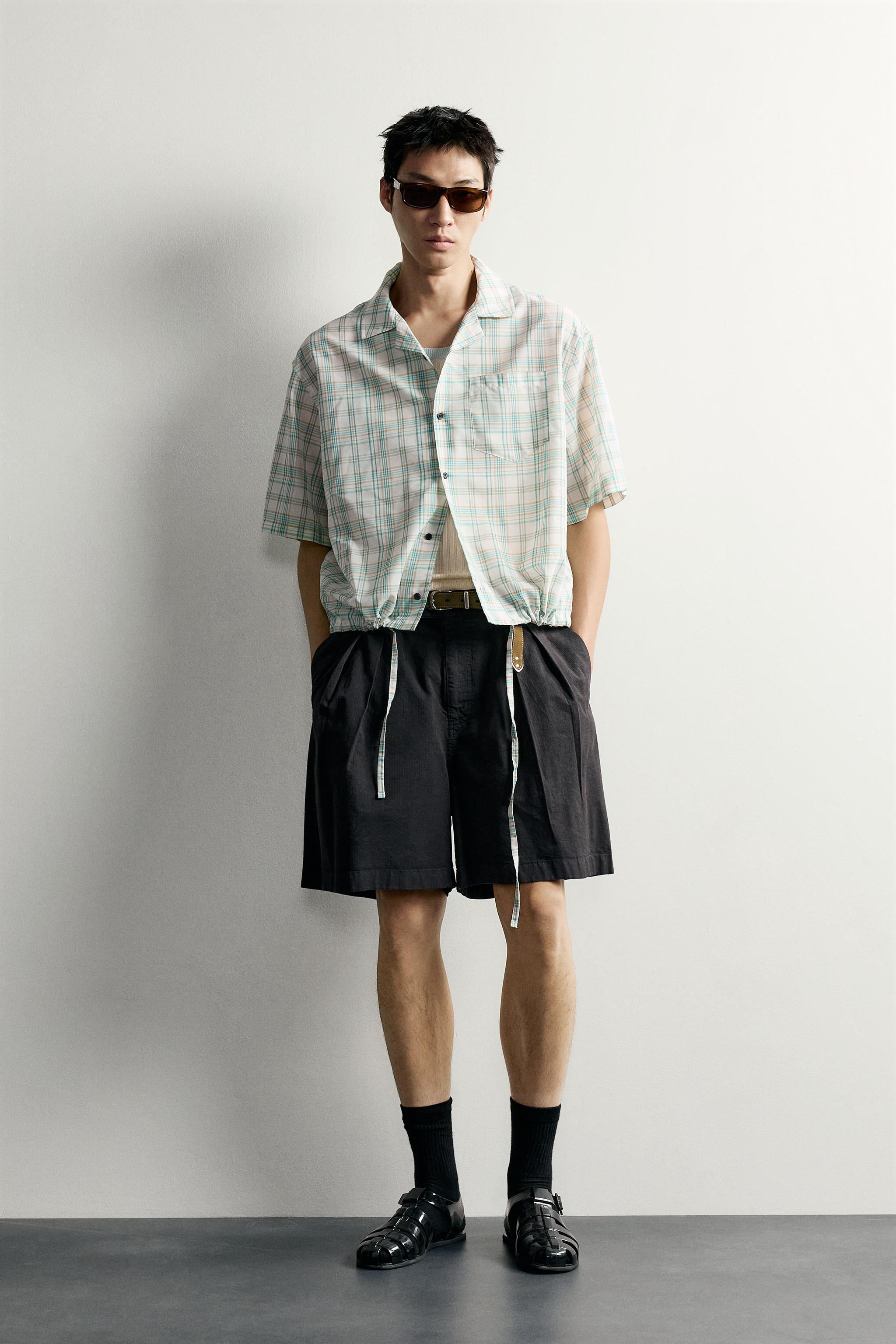 BOXY FIT CHECK SHIRT - washed green | ZARA Singapore