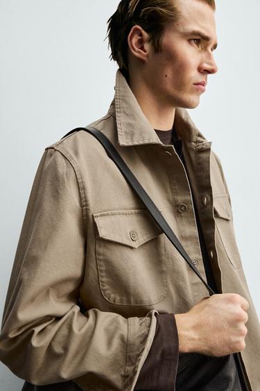 BOXY FIT EMBROIDERED OVERSHIRT - Tan marl by Zara