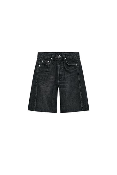 ZW COLLECTION RELAXED FIT MID-WAIST DENIM BERMUDA SHORTS - Black by Zara