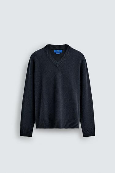 WOOL V-NECK JUMPER AARON LEVINE X ZARA - Navy blue by Zara