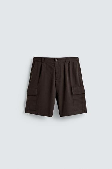 Zara LYOCELL-COTTON CARGO SHORTS - Brown