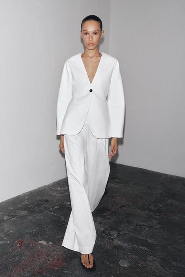 BLAZER TAILLÉ EN LIN 100 % ZW COLLECTION - Blanc cassé de Zara