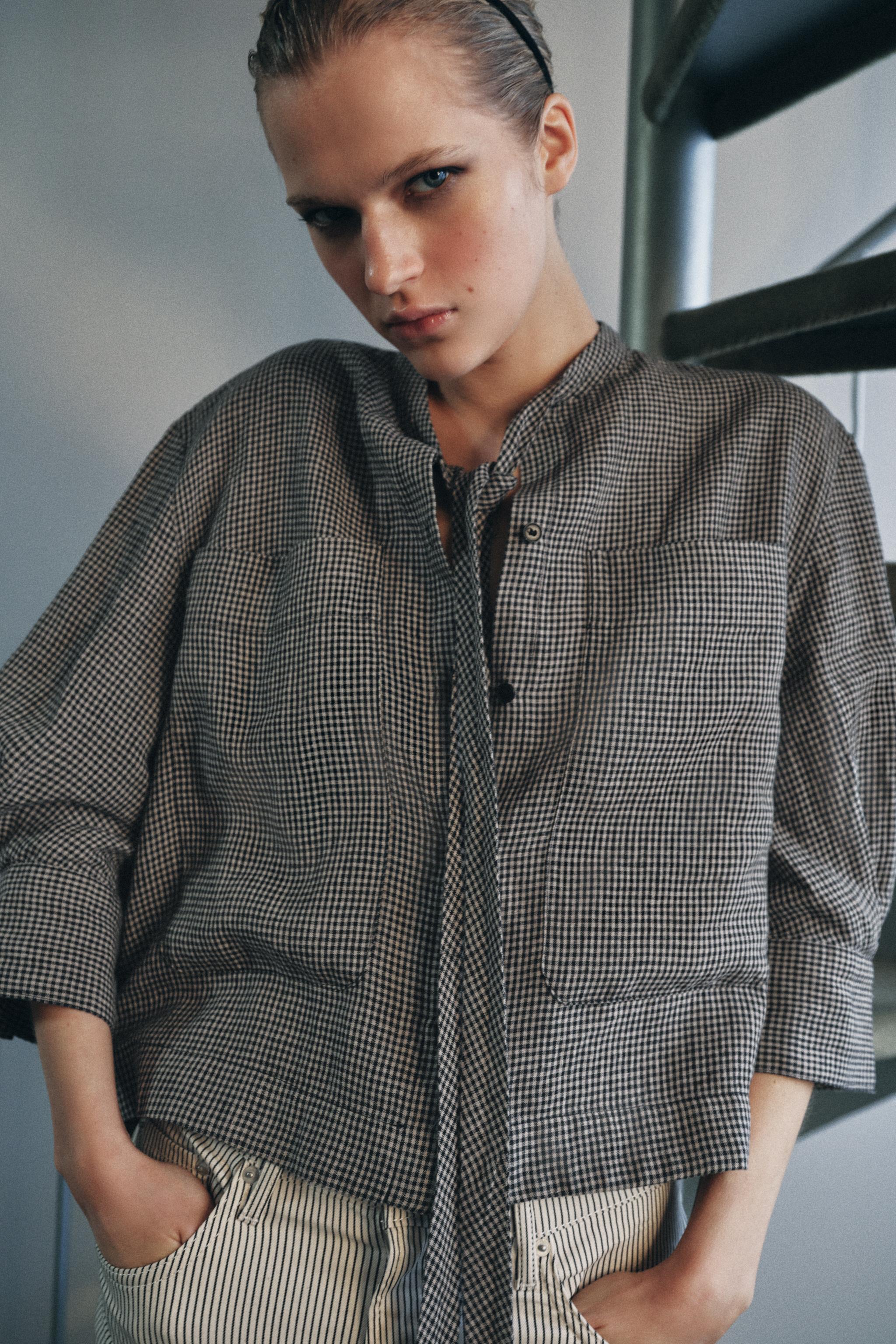 ZW COLLECTION PLAID LINEN SHIRT