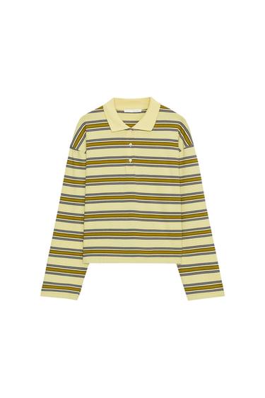 POLO À RAYURES MANCHES LONGUES - Jaune de Zara