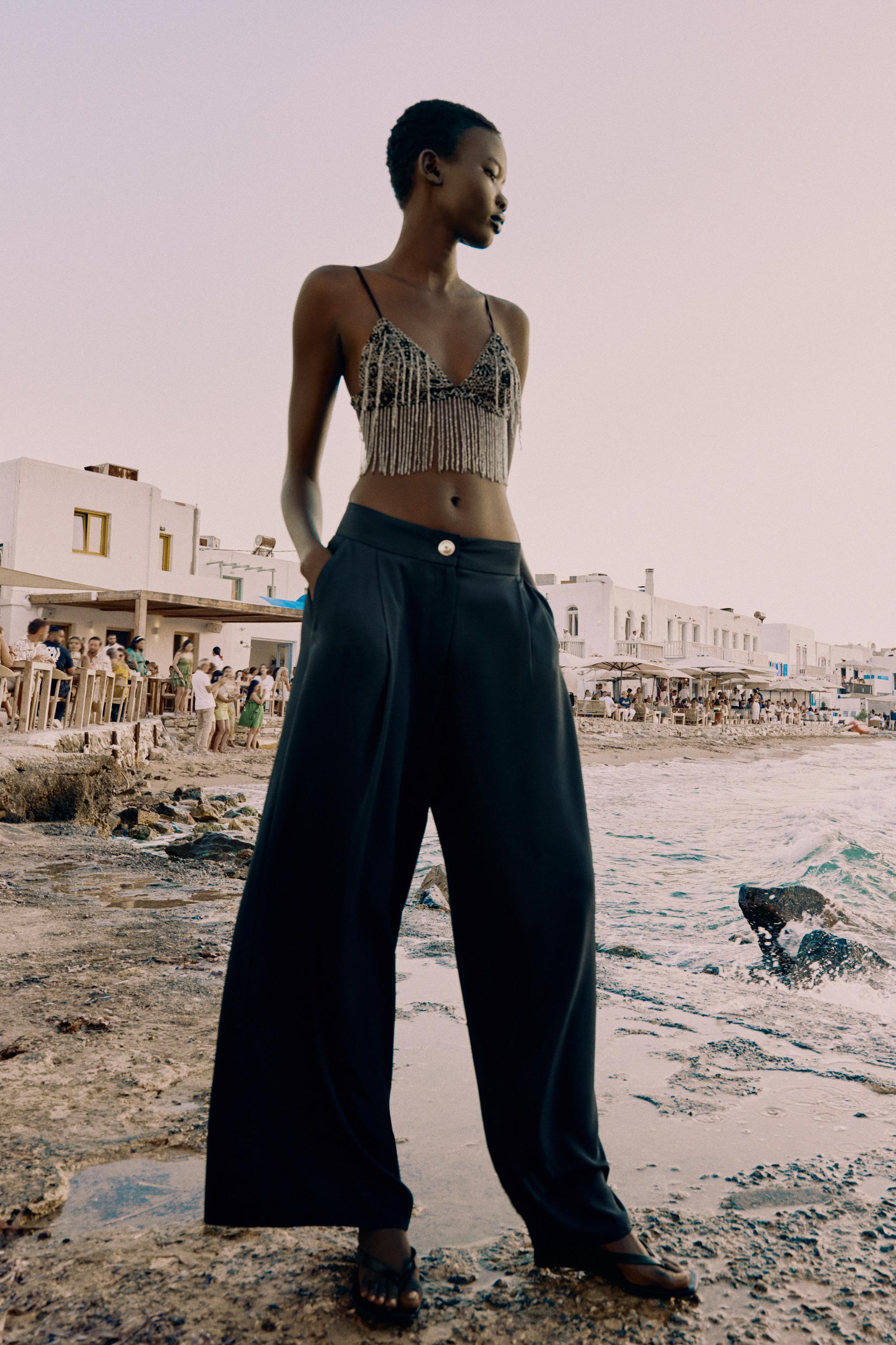 GOLD BUTTON PALAZZO PANTS — Navy blue