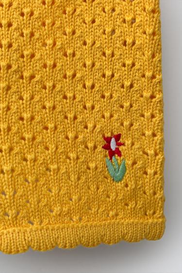 SHORT EN MAILLE FLEUR BRODÉE - Jaune de Zara - Image 3