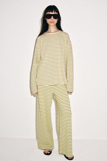 STRIPED COTTON AND LINEN TROUSERS - Beige by Zara